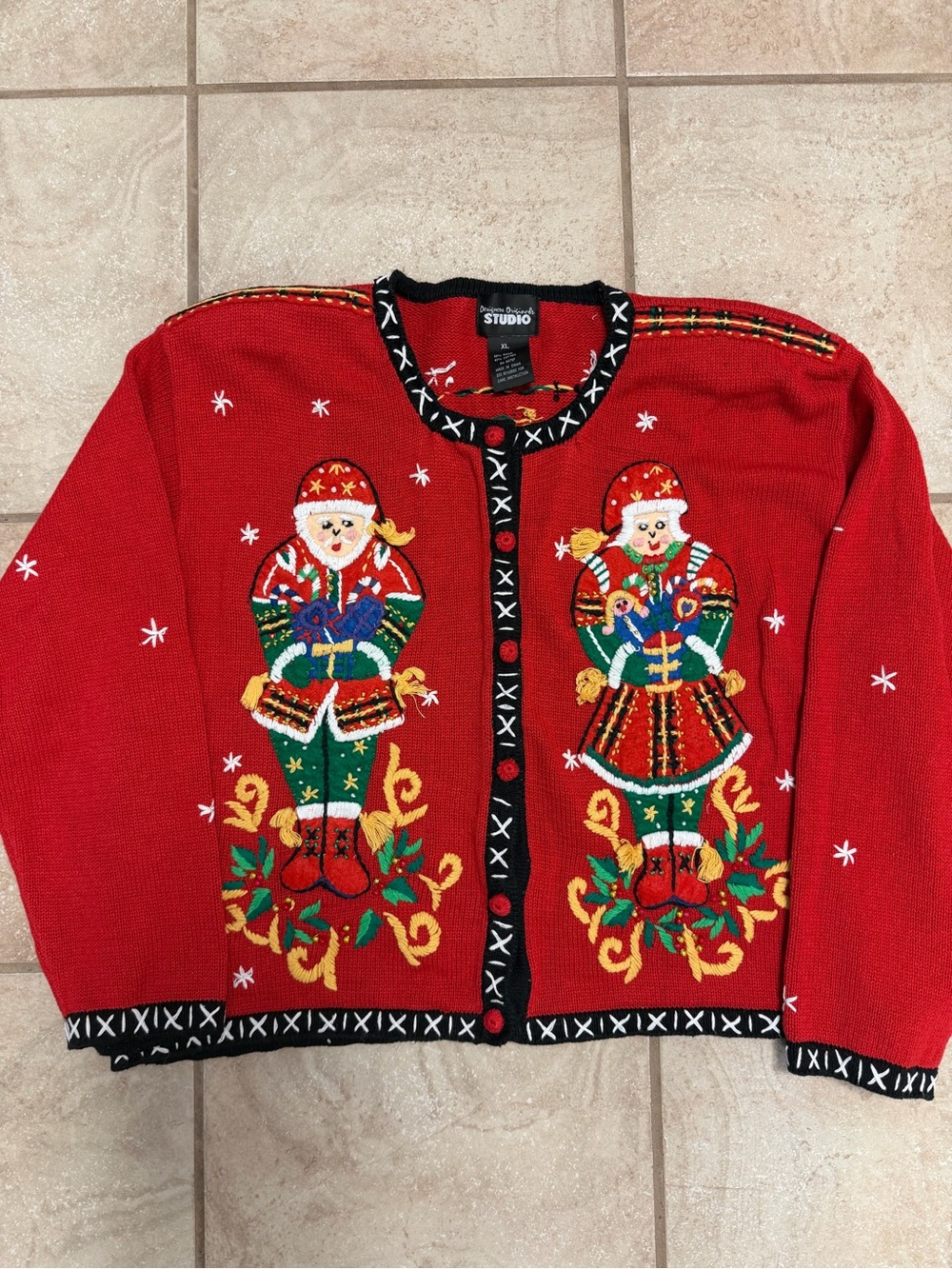 Designer Originals Vintage Mr. Mrs. Claus Red Christmas Holiday Sweater Size XL
